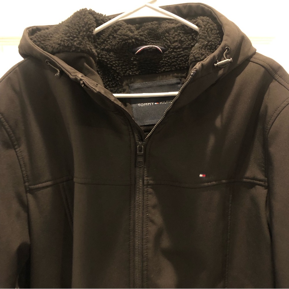 Tommy Hilfiger Hooded Black Sherpa Jacket L - Picture 3 of 13